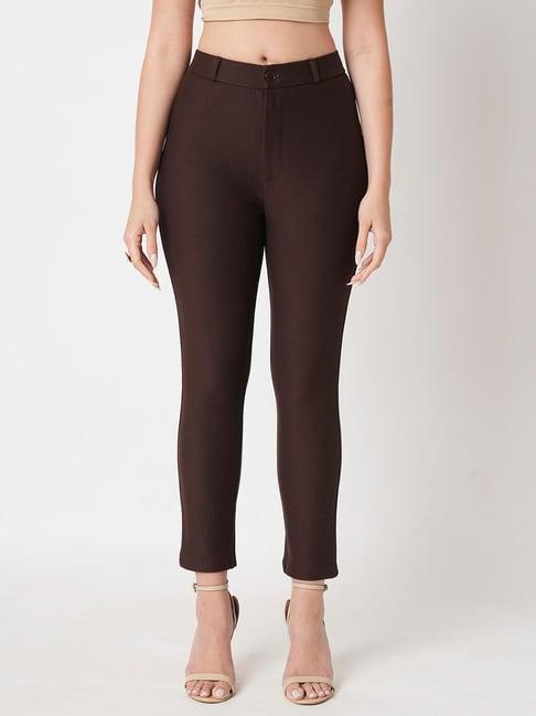 globus brown slim fit slim fit high rise trousers