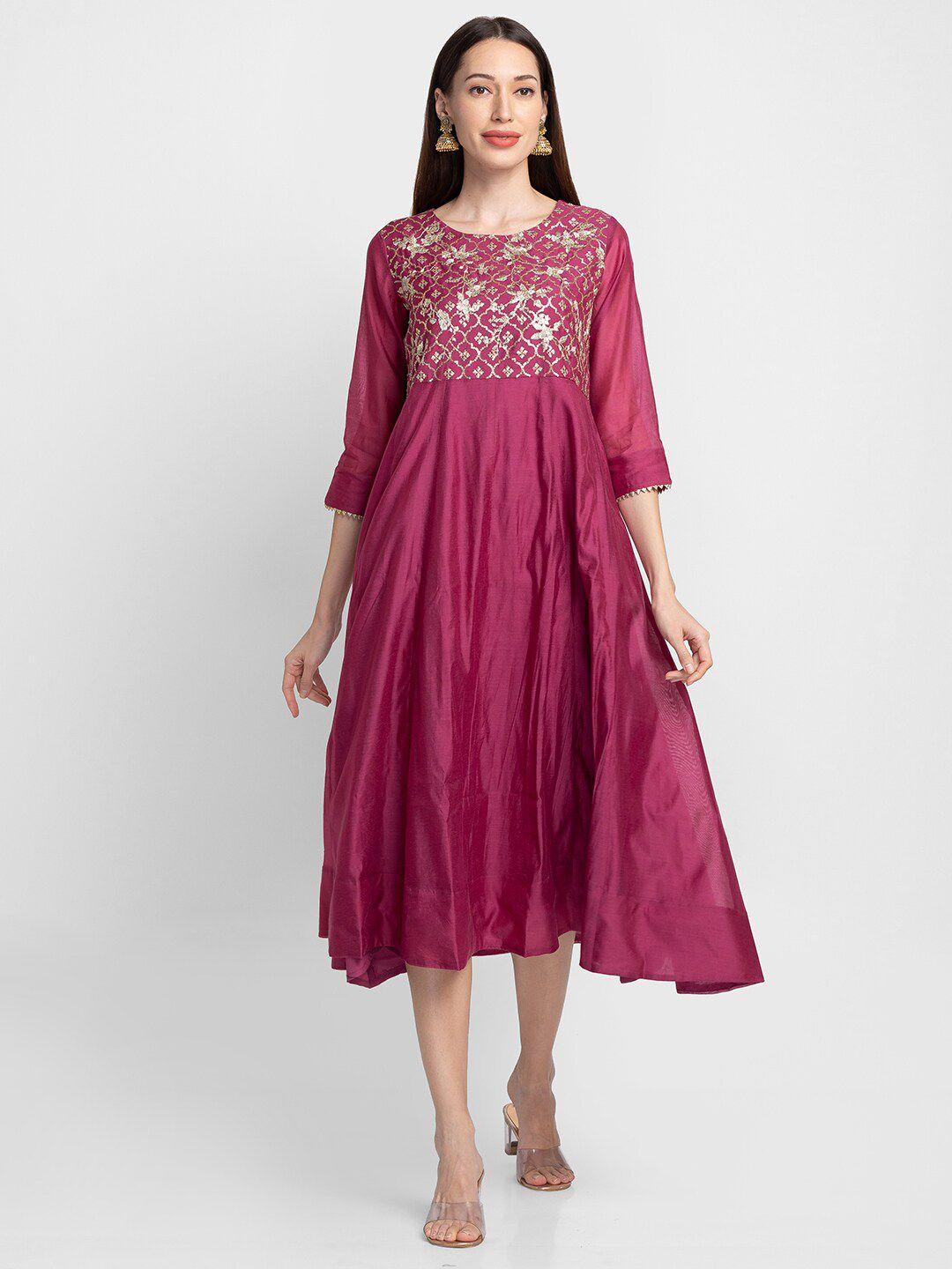 globus burgundy embellished ethnic midi dress