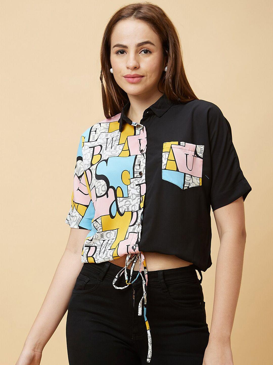 globus colourblocked tie-ups detail shirt style crop top