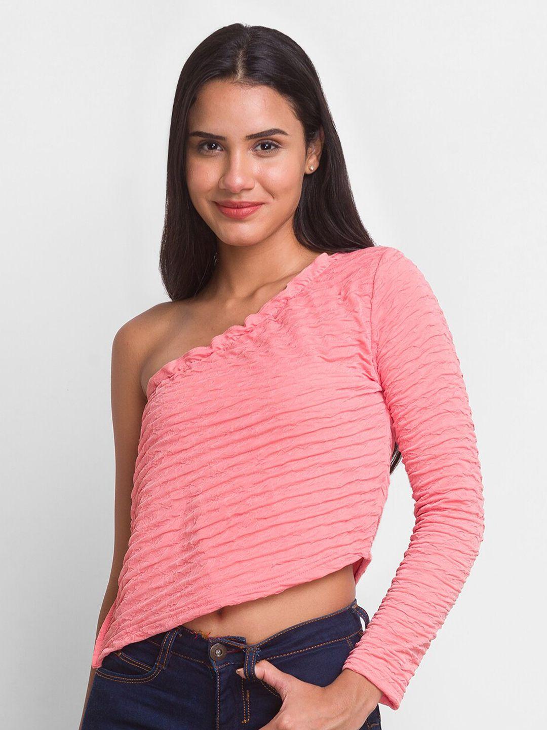 globus coral striped smocked crop top