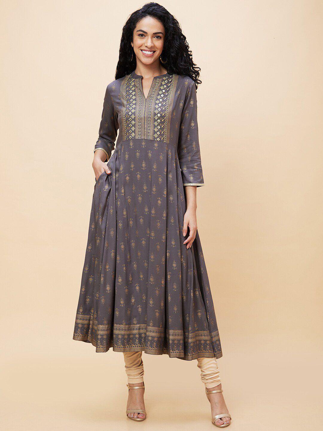 globus embroidered mirror work indie prints anarkali kurta