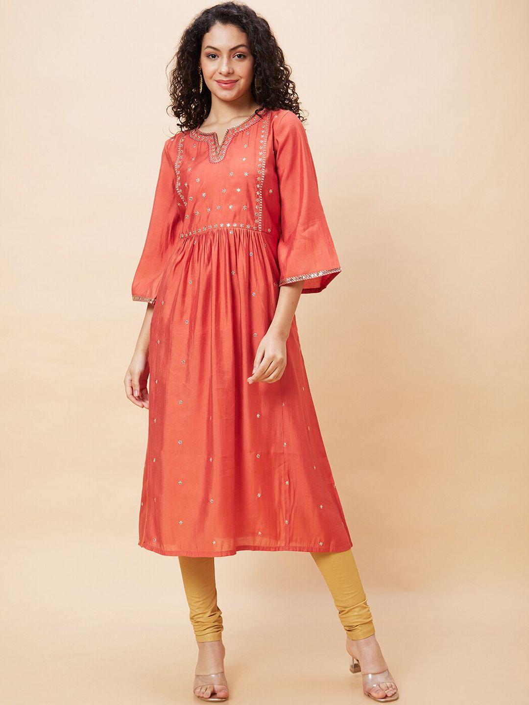 globus floral embroidered flared sleeves kurta