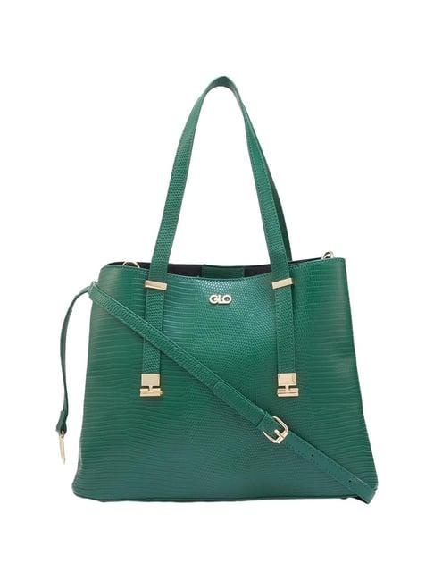 globus forest green textured medium handbag