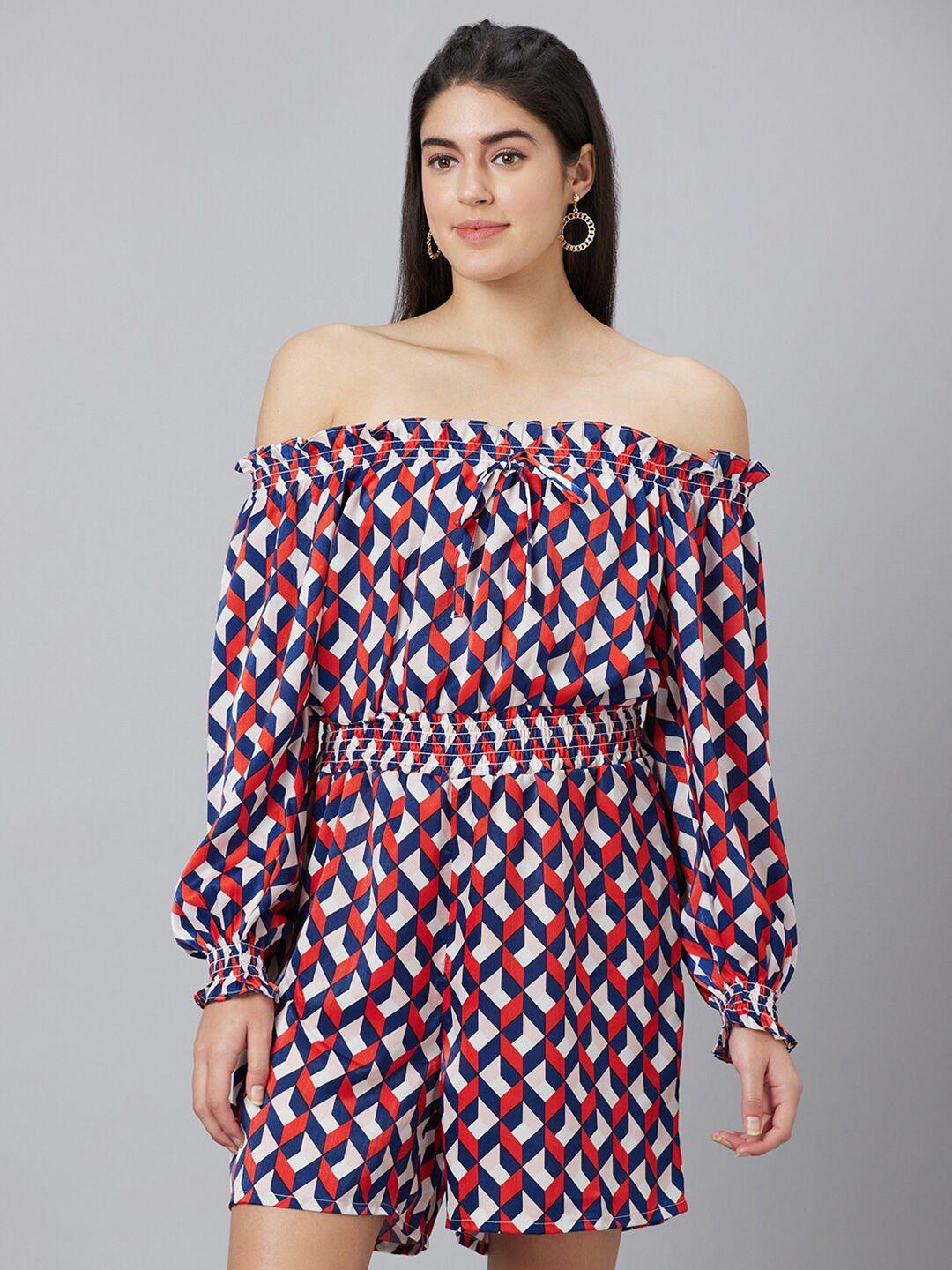 globus geometric printed off-shoulder playsuit