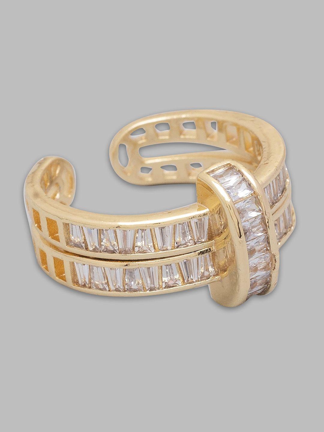 globus gold-plated & white cz stone-studded finger ring