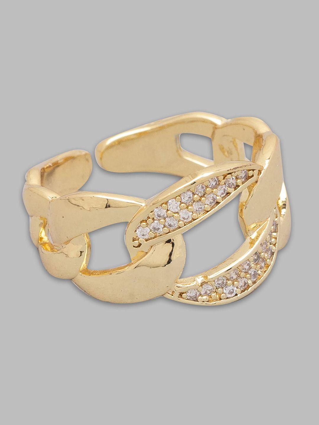 globus gold-plated & white cz studdded finger ring