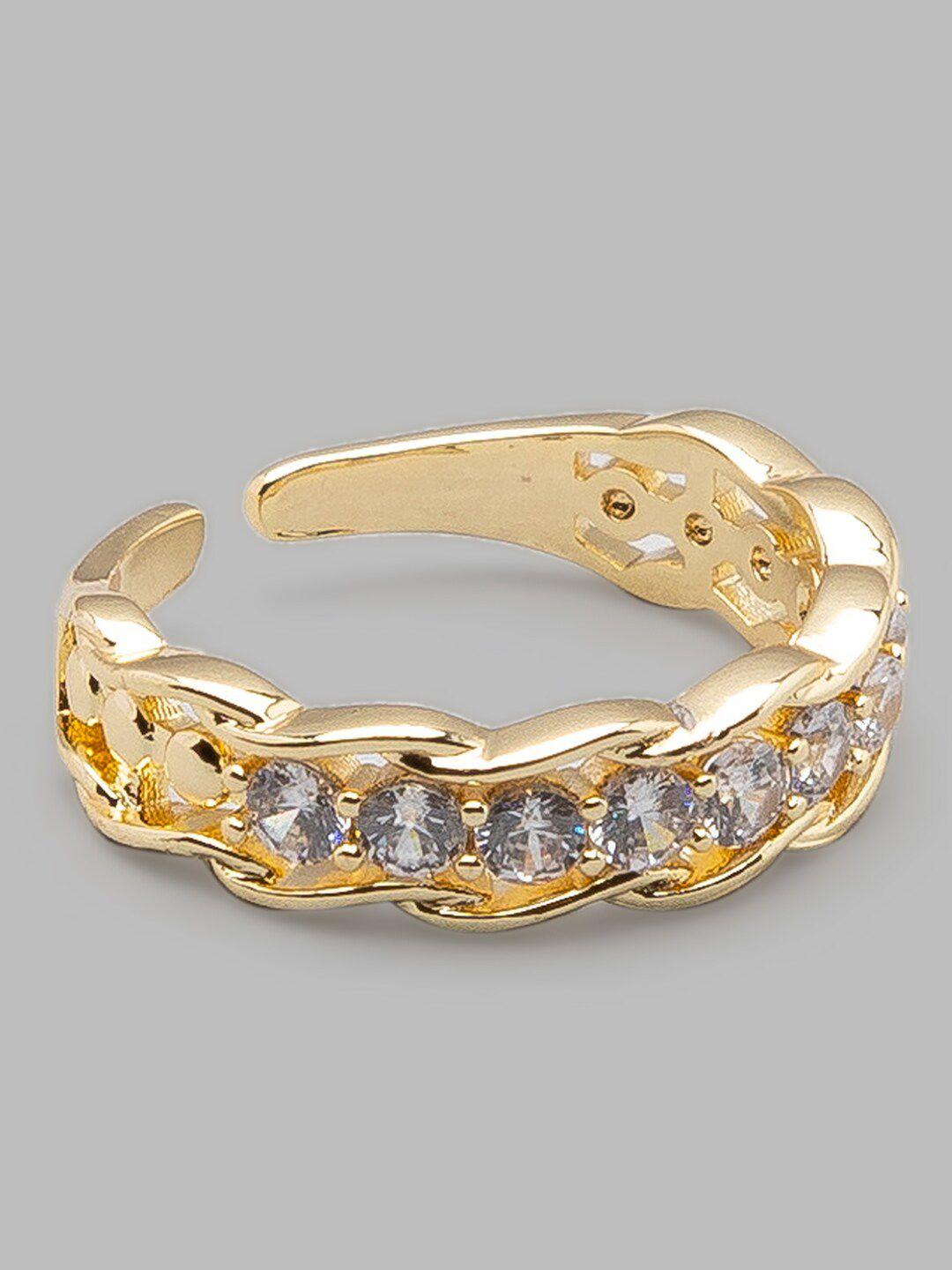 globus gold-plated & white stone-studded adjustable finger ring