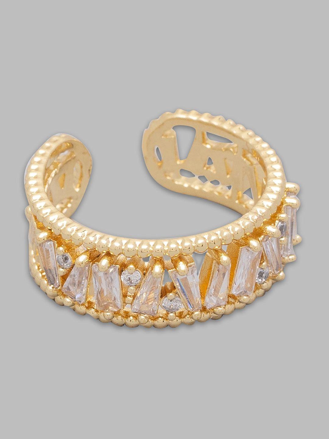 globus gold-plated & white stone-studded finger ring