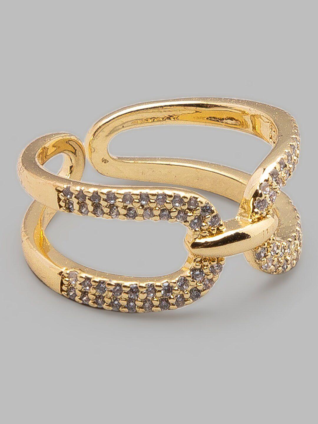 globus gold-plated white stone-studded finger ring
