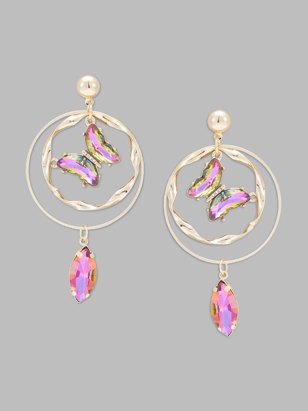 globus gold-toned and pink gold-plated stone-studded drop earrings