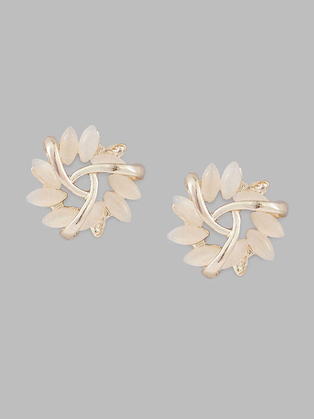 globus gold-toned gold-plated stone-studded floral shape studs earrings