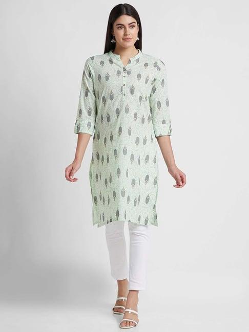 globus green cotton printed straight kurta