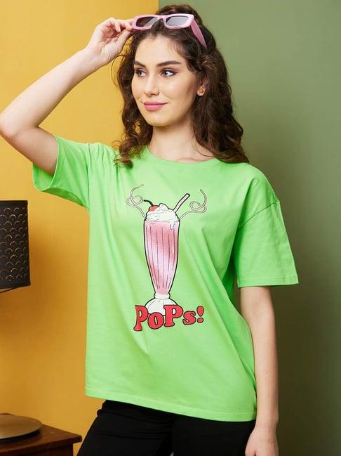 globus green cotton printed t-shirt