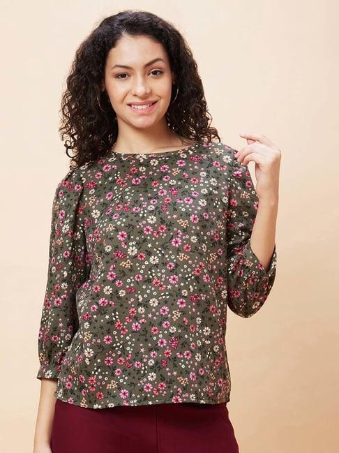 globus green floral print top