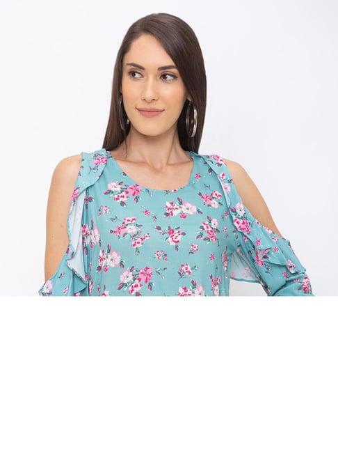 globus green floral print top