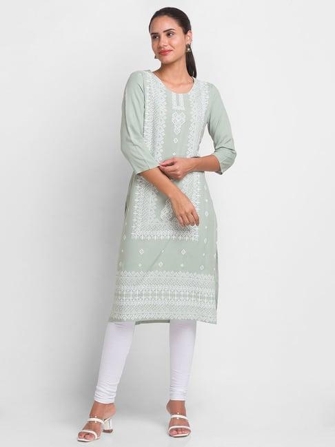 globus green printed kurta