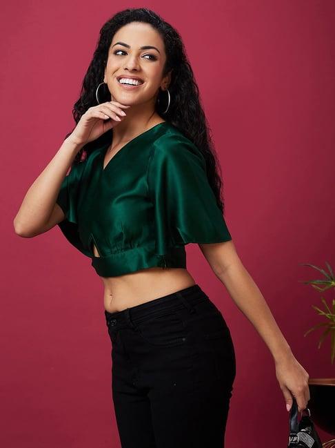 globus green regular fit crop top