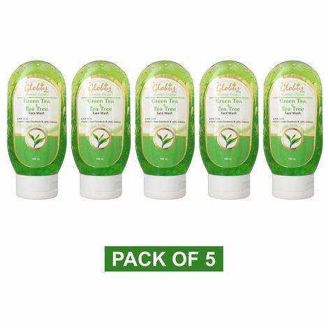 globus green tea & tea tree face wash 100 ml (pack of 5)