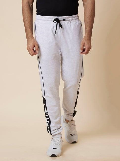 globus grey melange regular fit printed cotton sports joggers