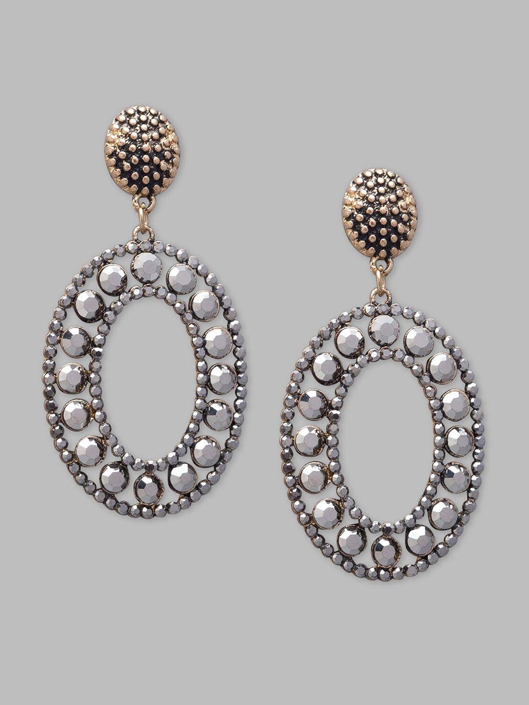 globus gunmetal-toned oval drop earrings
