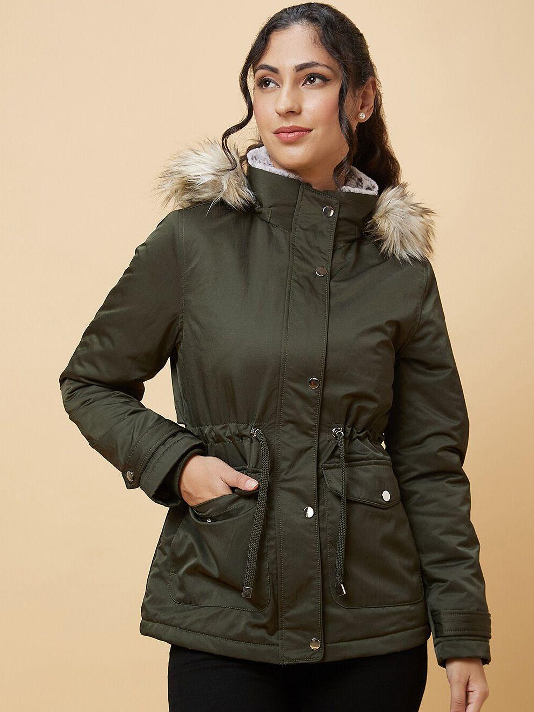 globus hooded faux fur trim parka jacket