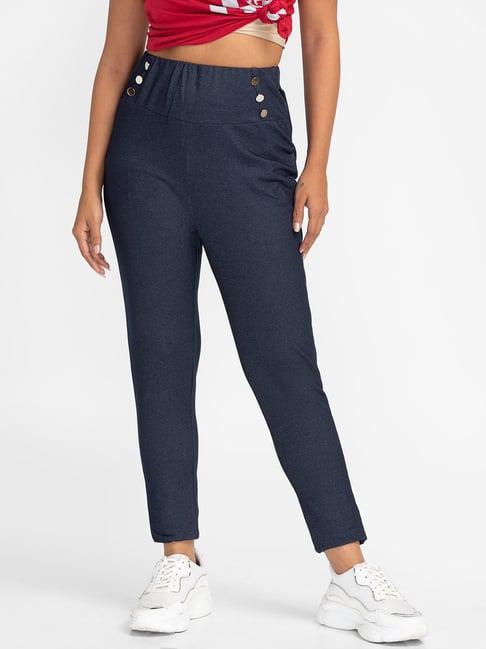 globus indigo textured high rise trousers