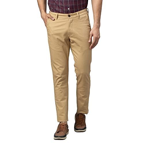 globus khaki solid slim fit casual chinos