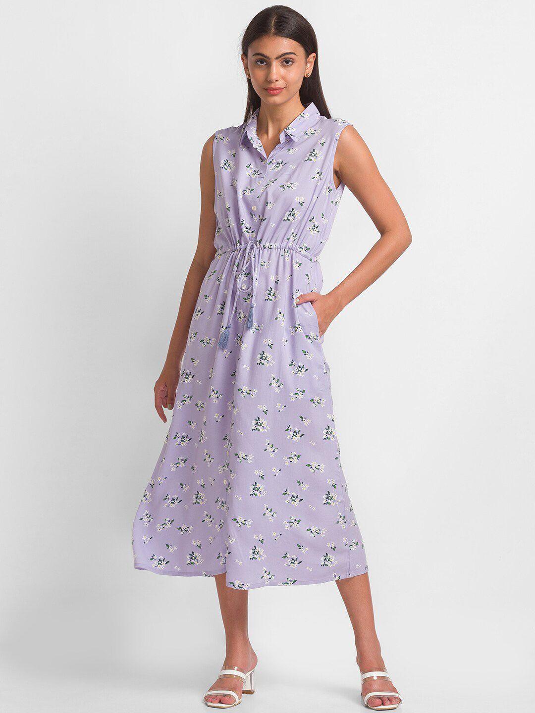 globus lavender & white floral shirt midi dress