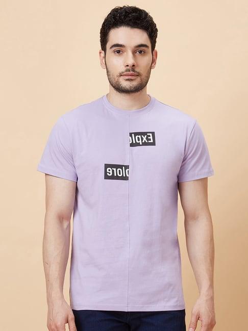globus lavender regular fit printed cotton crew t-shirt