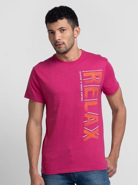 globus magenta cotton regular fit printed t-shirt