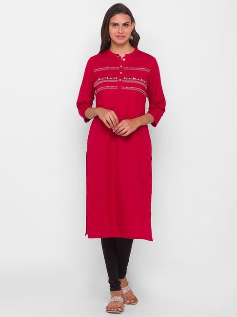 globus maroon embroidered kurta