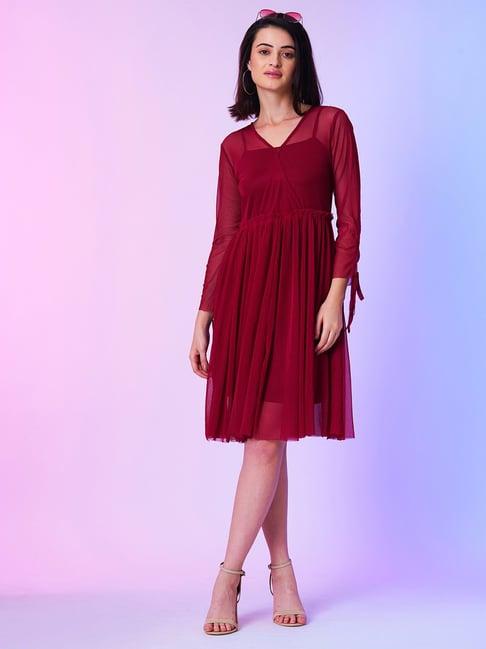 globus maroon fit & flare dress