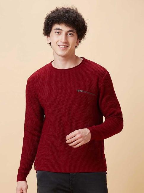 globus maroon regular fit textured sweater