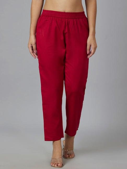 globus maroon straight fit mid rise trousers