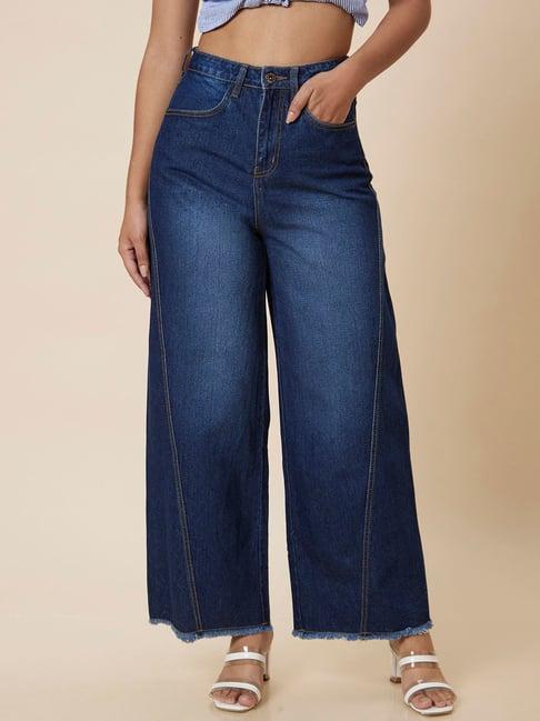 globus med blue cotton flared fit mid rise jeans