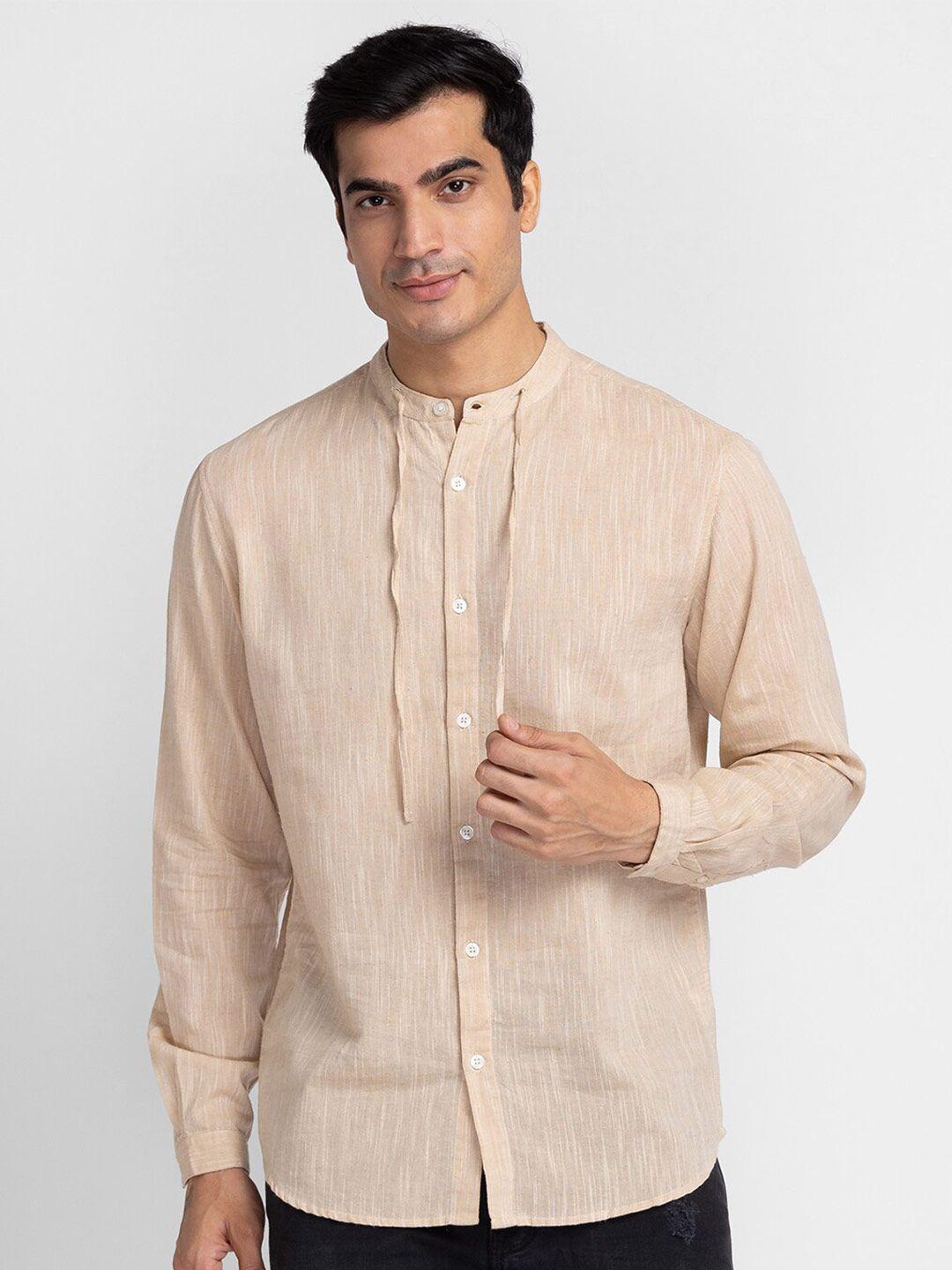 globus men beige pure cotton casual shirt