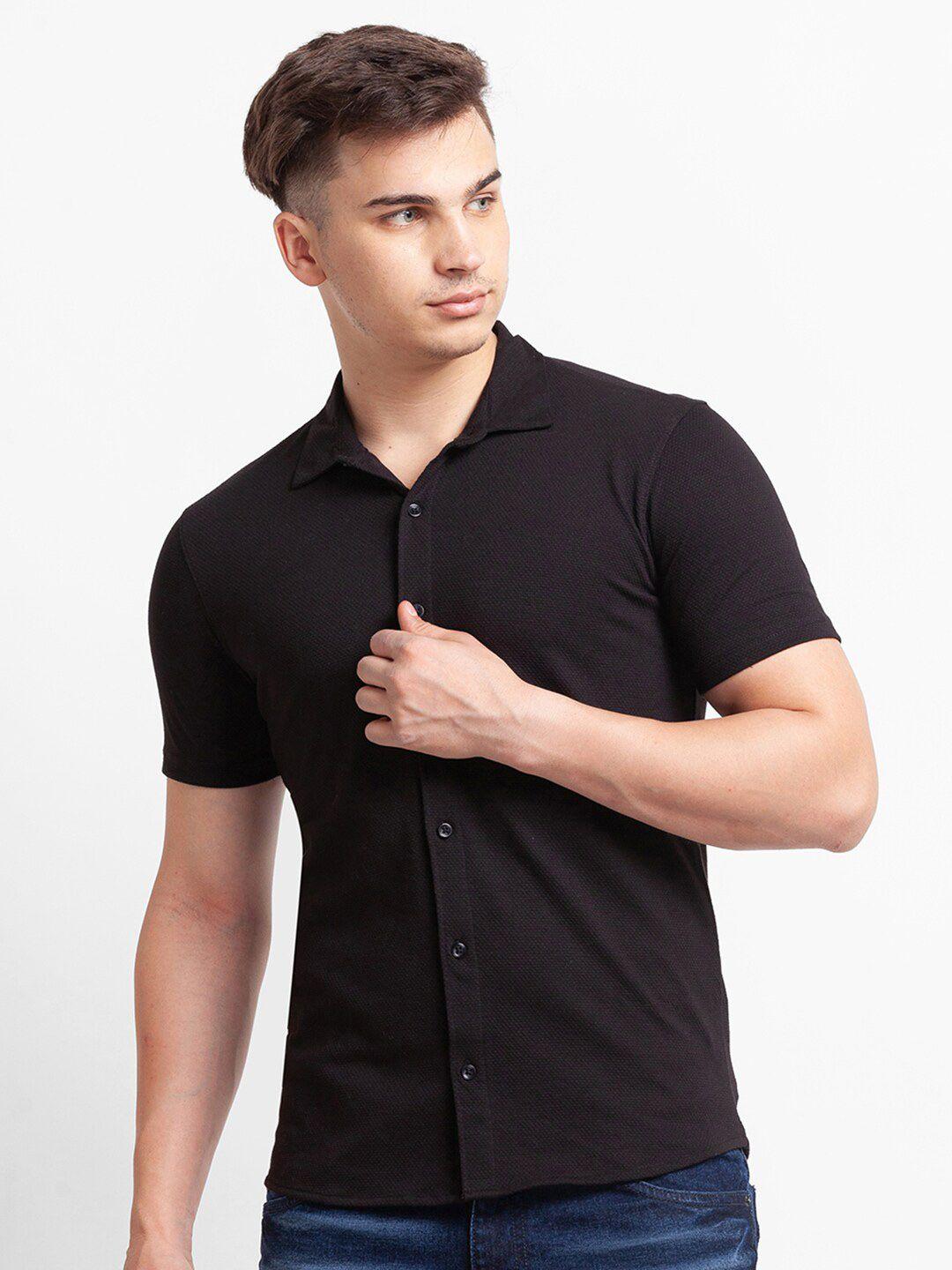 globus men black slim fit casual shirt