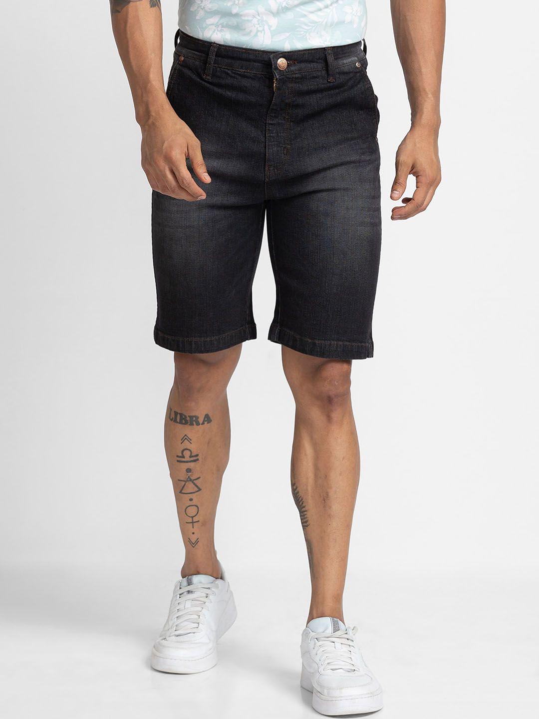 globus men black washed denim shorts