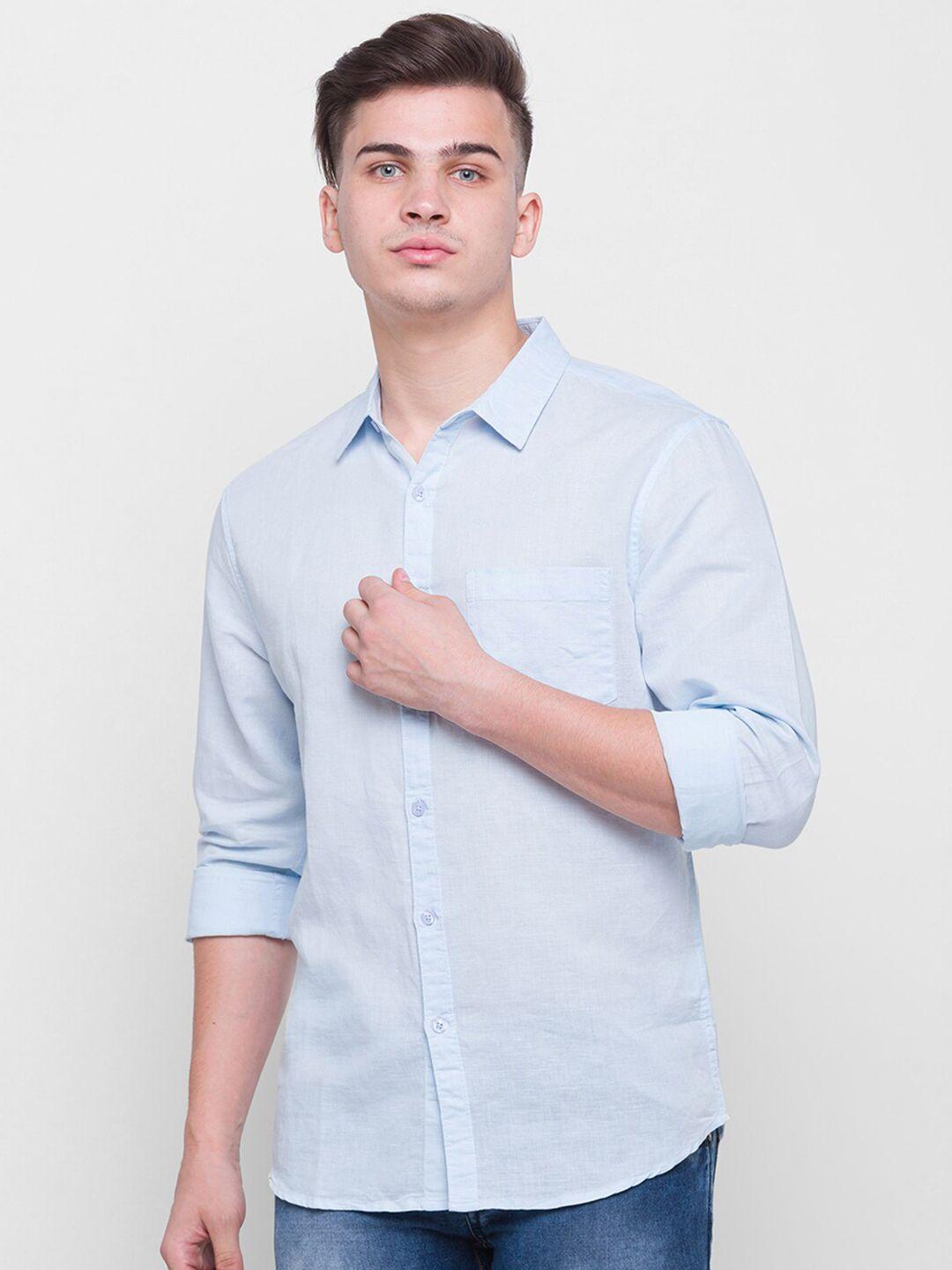 globus men blue standard casual cotton shirt
