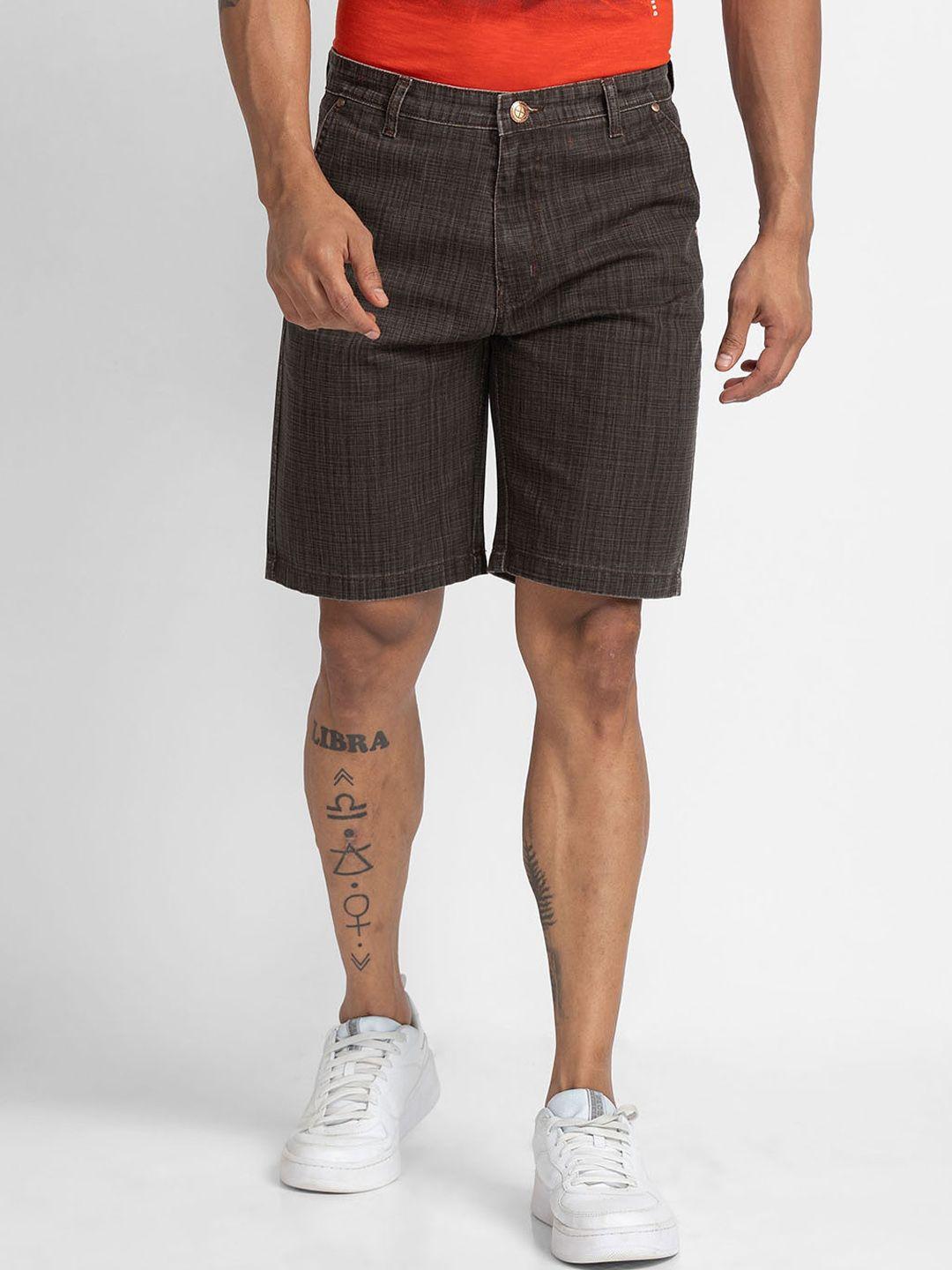 globus men coffee brown striped denim shorts