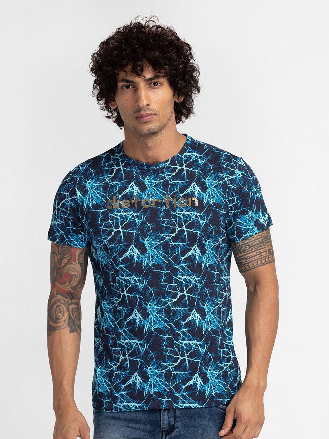 globus men cotton navy blue printed t-shirt