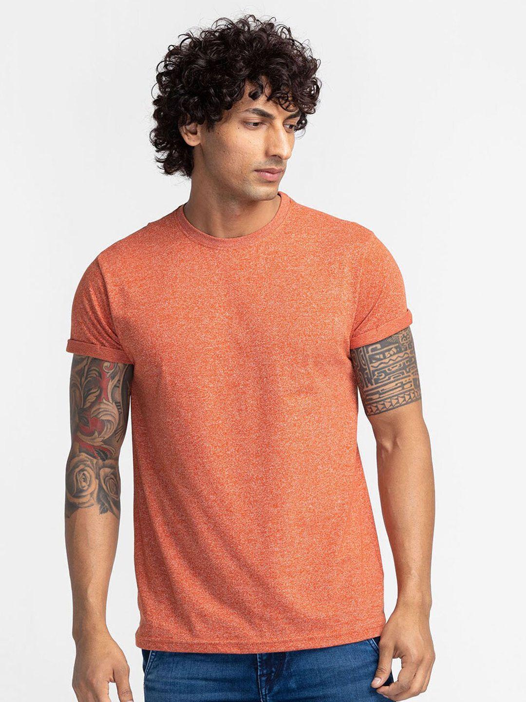 globus men cotton orange t-shirt