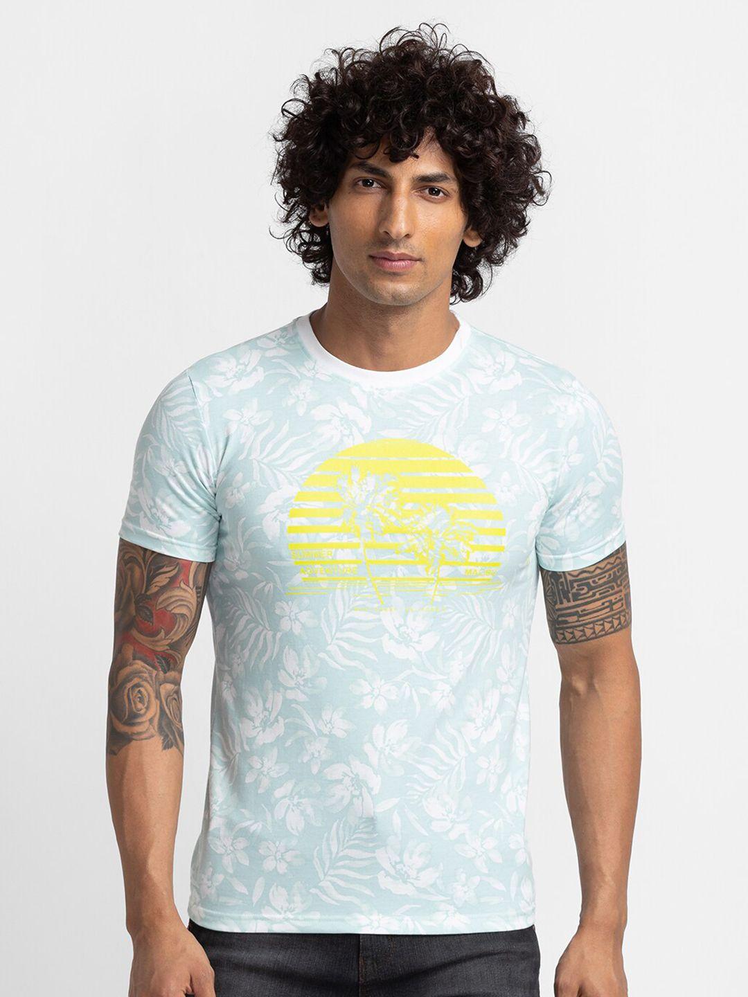 globus men green printed raw edge t-shirt