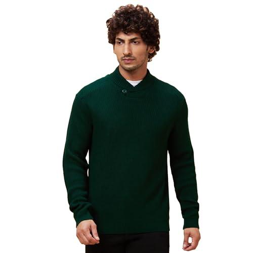 globus men green solid casual pullover sweater-3638155004