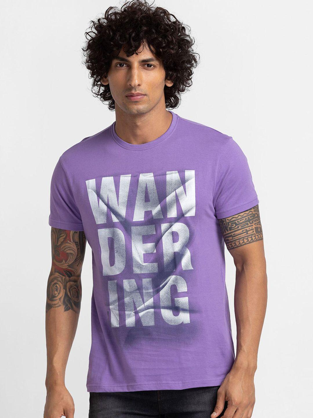 globus men lavender printed raw edge t-shirt