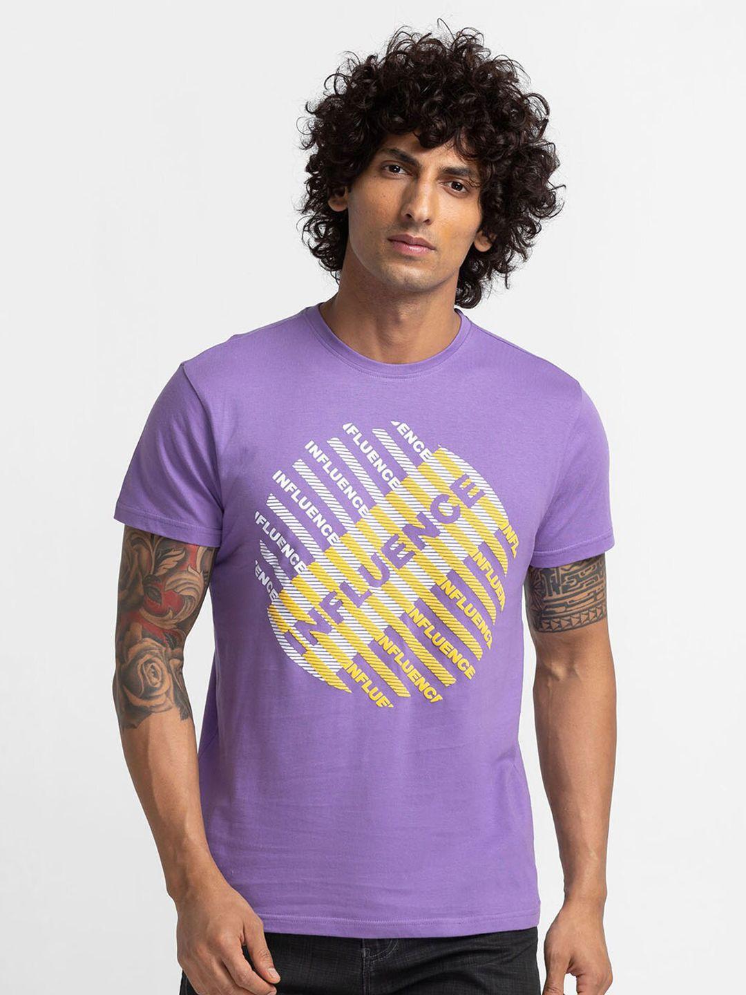 globus men lavender typography printed raw edge t-shirt