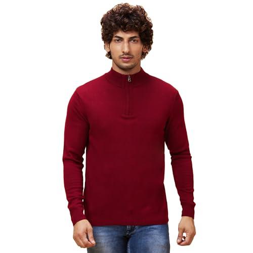 globus men maroon solid casual pullover sweater-3638160005