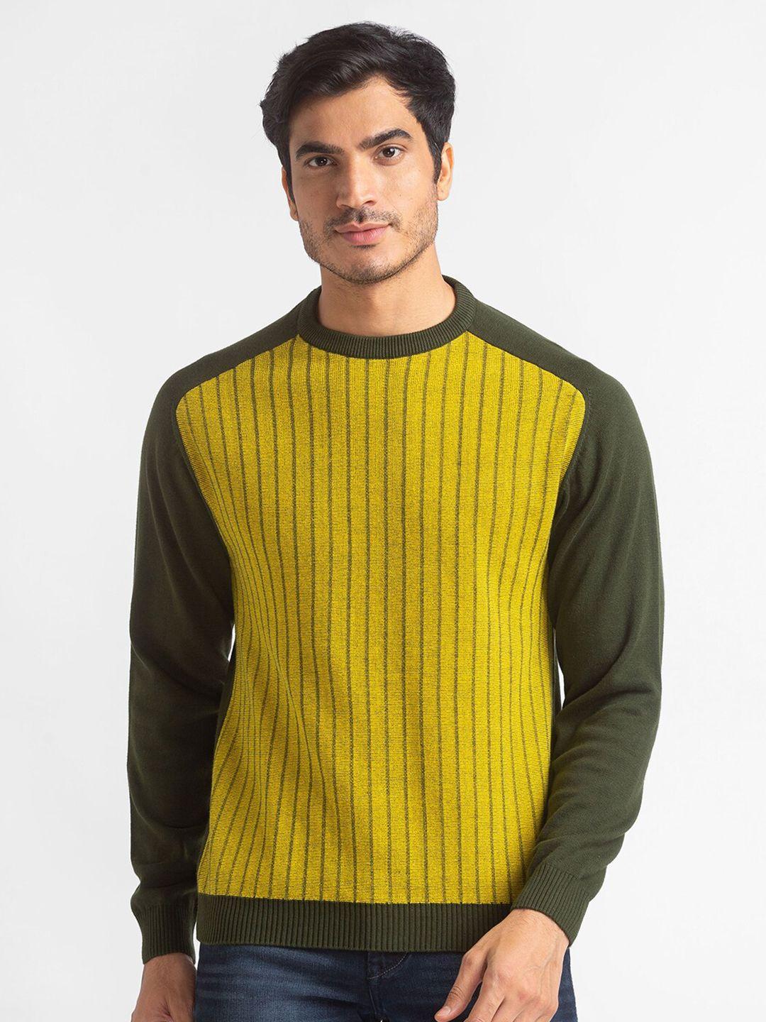 globus men mustard yellow colourblocked t-shirt