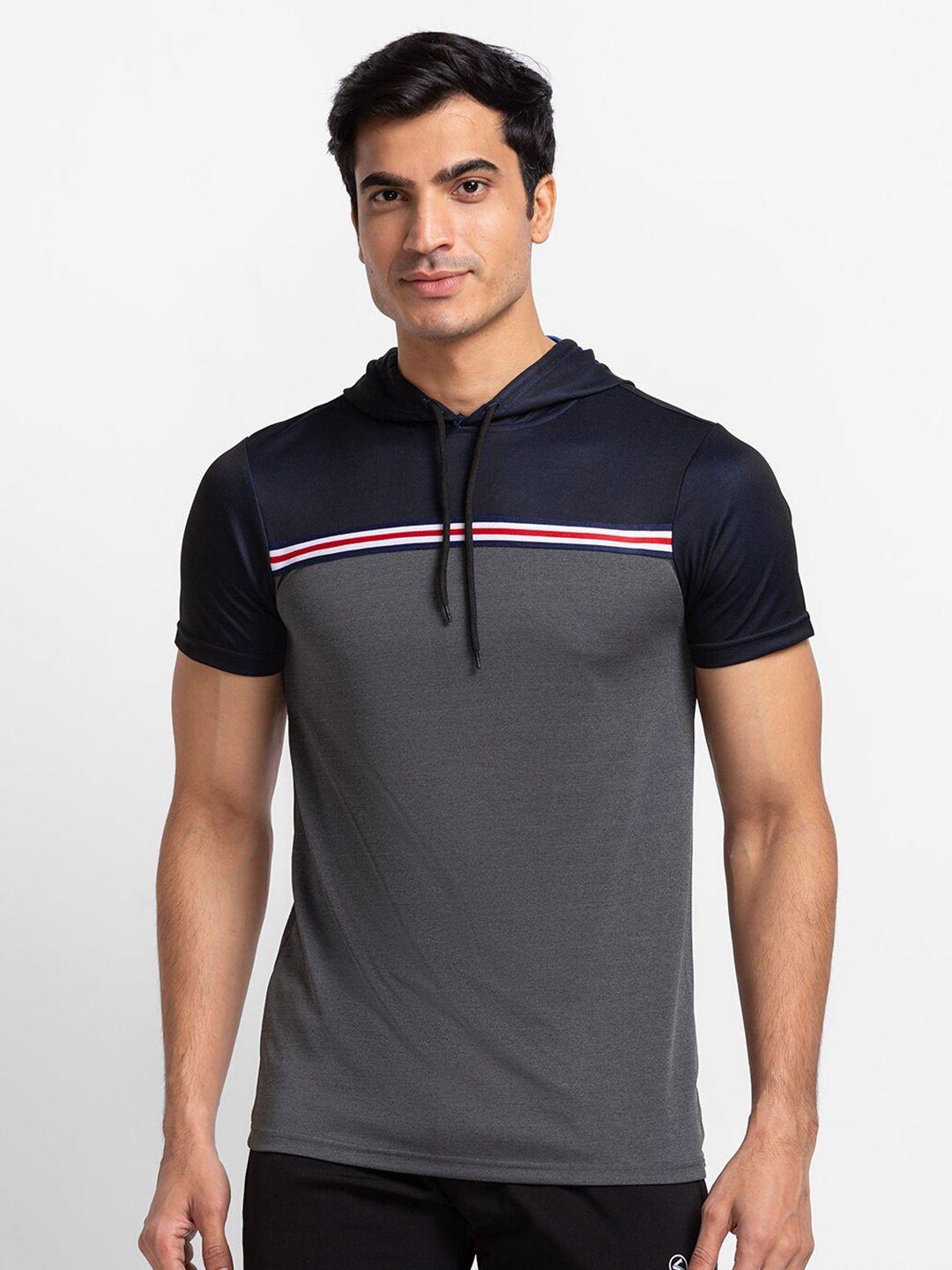 globus men navy blue colourblocked polo collar slim fit t-shirt