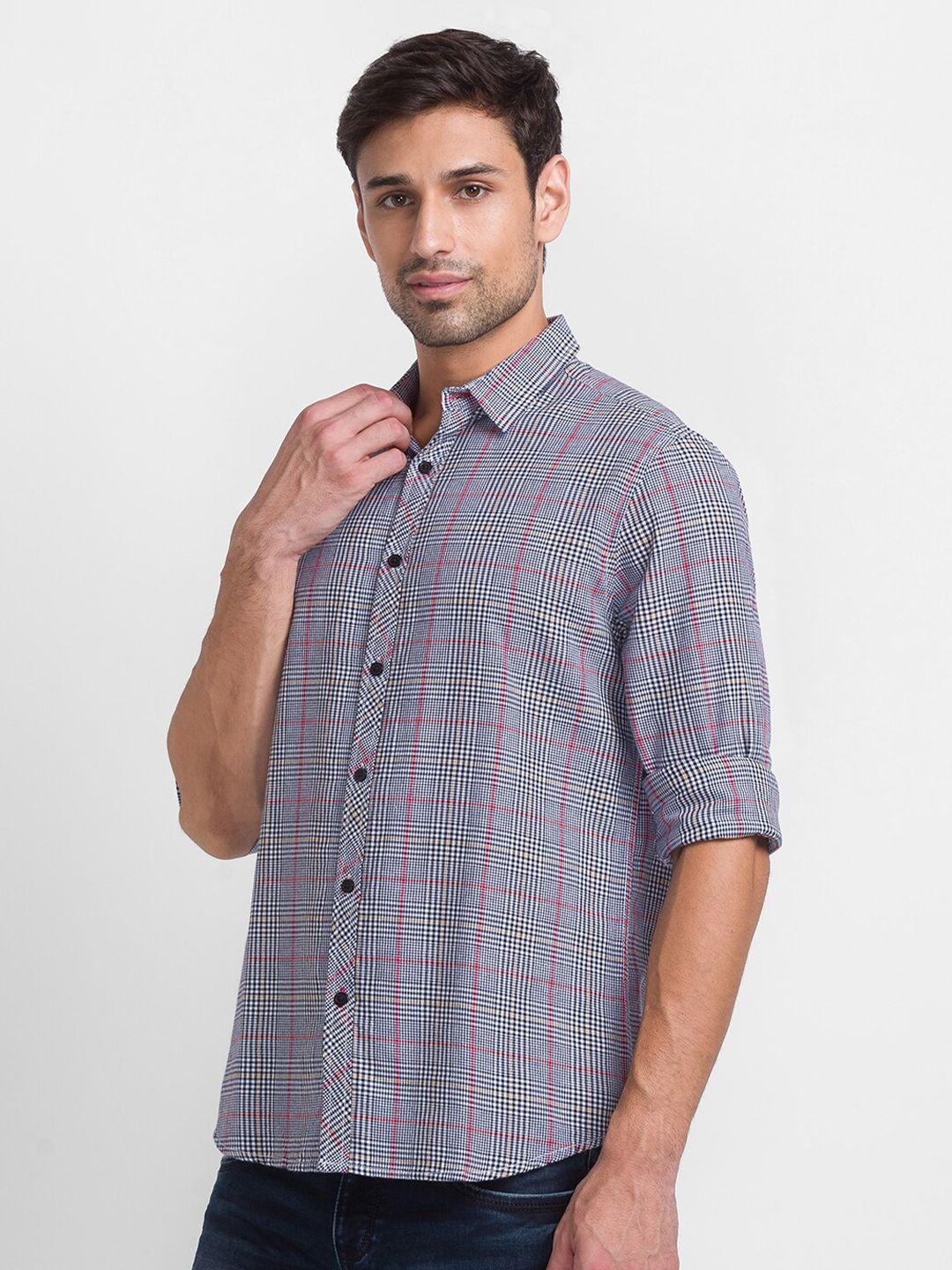 globus men off white checked casual shirt